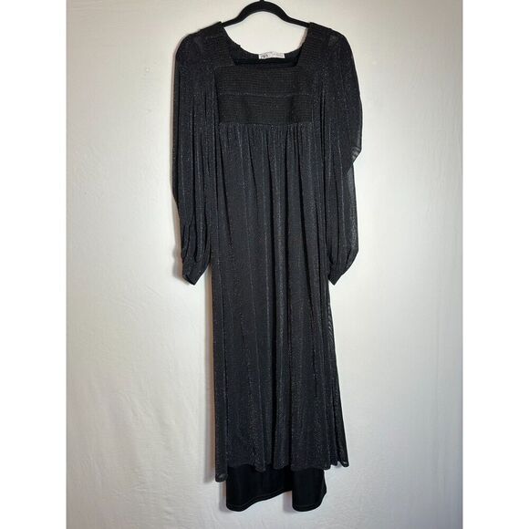 ZARA Black Metallic Thread Sparkle Knit Square Neck Size Small - Picture 5 of 8